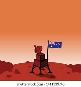space ship on mars with Australian flag 