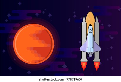 
Space ship in the orbit of an unknown planet and many stars.vector illustration