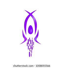 Space ship purple logo, illustration with X motive