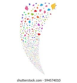 Space Ship random fireworks stream. Vector illustration style is flat bright multicolored iconic symbols on a white background. Object fountain constructed from scattered pictographs.