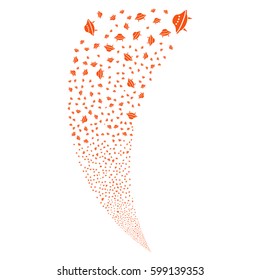 Space Ship random fireworks stream. Vector illustration style is flat orange iconic symbols on a white background. Object fountain made from scattered pictographs.