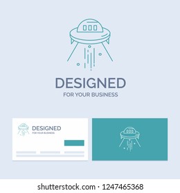 space ship, space, ship, rocket, alien Business Logo Line Icon Symbol for your business. Turquoise Business Cards with Brand logo template