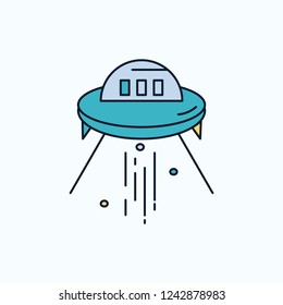 space ship, space, ship, rocket, alien Flat Icon. green and Yellow sign and symbols for website and Mobile appliation. vector illustration