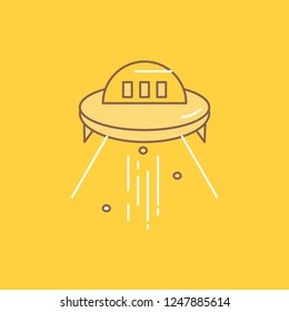 space ship, space, ship, rocket, alien Flat Line Filled Icon. Beautiful Logo button over yellow background for UI and UX, website or mobile application