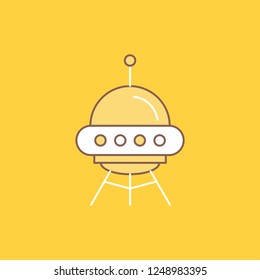 space ship, space, ship, rocket, alien Flat Line Filled Icon. Beautiful Logo button over yellow background for UI and UX, website or mobile application