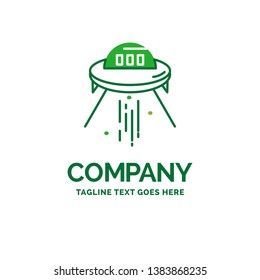 space ship, space, ship, rocket, alien Flat Business Logo template. Creative Green Brand Name Design.