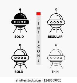 space ship, space, ship, rocket, alien Icon in Thin, Regular, Bold Line and Glyph Style. Vector illustration