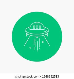 space ship, space, ship, rocket, alien White Line Icon in Circle background. vector icon illustration