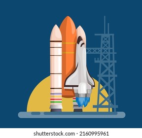 Space Ship Rocket launch ready take off cartoon illustration vector