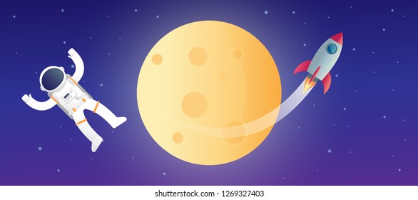 space ship rocket object icon vector design illustration. moon and satellite orbiting planet earth. astronaut.