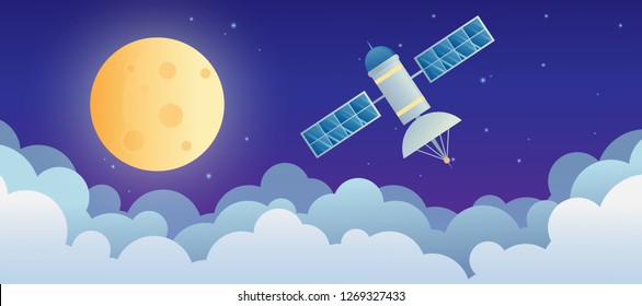 space ship rocket object icon vector design illustration. moon and satellite orbiting planet earth. astronaut.