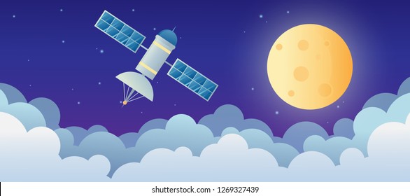 space ship rocket object icon vector design illustration. moon and satellite orbiting planet earth. astronaut.