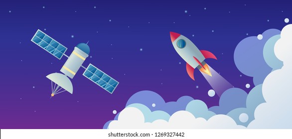 space ship rocket object icon vector design illustration. moon and satellite orbiting planet earth. astronaut.
