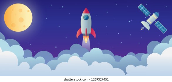 space ship rocket object icon vector design illustration. moon and satellite orbiting planet earth. astronaut.