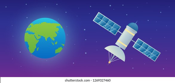 space ship rocket object icon vector design illustration. moon and satellite orbiting planet earth. astronaut.