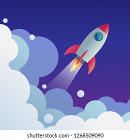 space ship rocket object over the moon light vector design illustration