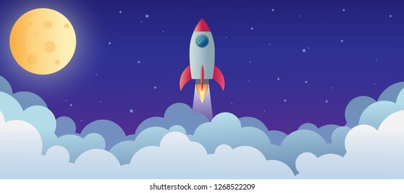 space ship rocket object over the moonlight vector design illustration