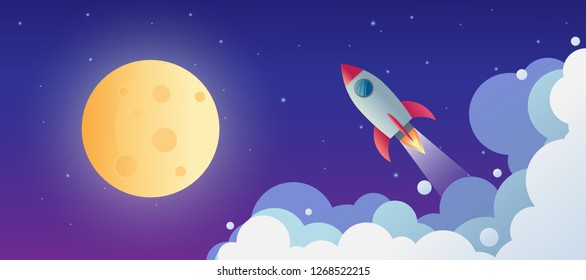 space ship rocket object over the moonlight vector design illustration
