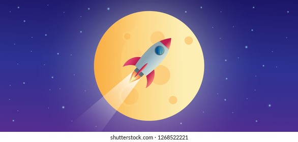 space ship rocket object over the moonlight vector design illustration