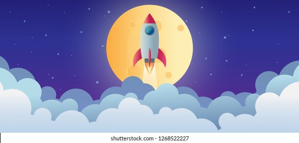 space ship rocket object over the moonlight vector design illustration