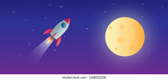 space ship rocket object over the moonlight vector design illustration