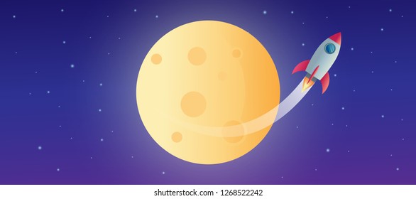 space ship rocket object over the moonlight vector design illustration