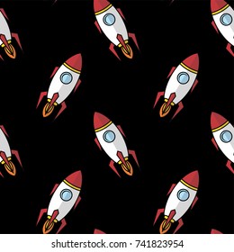 space ship rocket shuttle cartoon seamless pattern vector art illustration