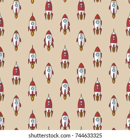 space ship rocket shuttle cartoon seamless pattern vector art illustration