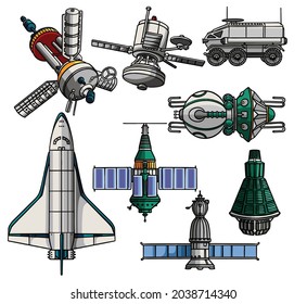 Space Ship and Satellite Vector set