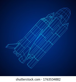 Raumschiff-Shuttle. Wireframe Low-Poly-Mesh, Vektorgrafik.