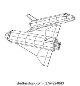Space ship shuttle. Wireframe low poly mesh vector illustration.