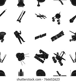 Space ship, spacesuit and other equipment. Space technology set collection icons in black style vector symbol stock illustration web.
