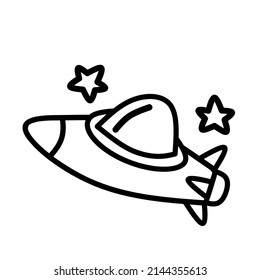 Space ship and stars outline doodle illustration. Suitable for coloring book or page