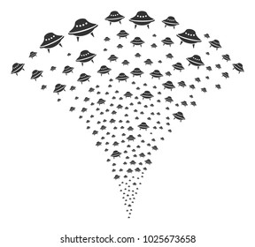 Space Ship stream fountain. Vector illustration style is flat iconic symbols. Object fountain organized from random pictograms as space ship fireworks.