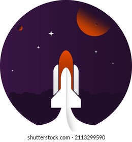 Space ship takeoff on a background of starry sky

