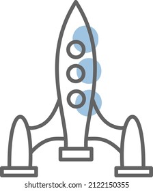 Raumschiff mit drei Motoren, Illustration, Vektorgrafik auf weißem Hintergrund.