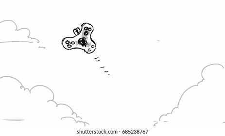 Space ship or UFO flying Vector hand made sketch illustration