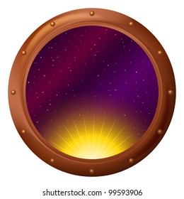 Space ship window porthole: sun partially putting out, eps10, contains transparencies. Vector