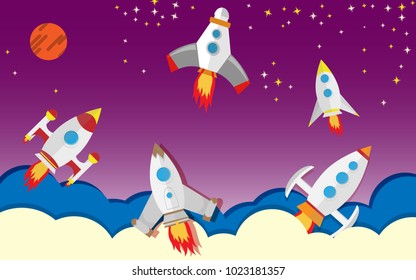 space ships fly to outer space simple vector illustration of a rocket