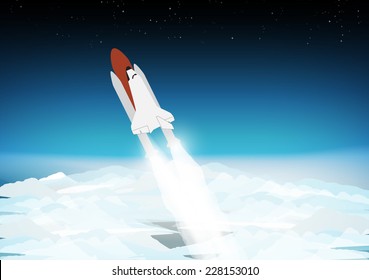 Space Shuttle Above the Clouds - Vector Illustration 