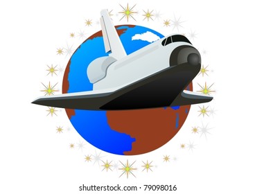 Space shuttle against the backdrop of the planet Earth