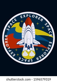Space shuttle airplane - round icon on a dark background - vector. Wallpaper smartphone. Space exploration.