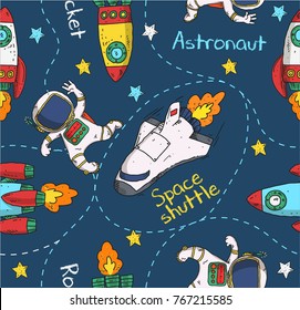 Space Shuttle And Astronaut Doodle Pattern