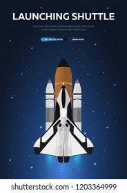 Space Shuttle. Astronomical galaxy space background. Vector Illustration