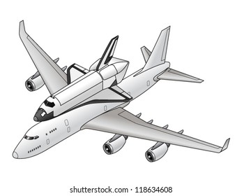 A space shuttle being transported on the back of a 747 jet. svg