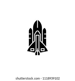 Space shuttle black icon concept. Space shuttle flat  vector symbol, sign, illustration.