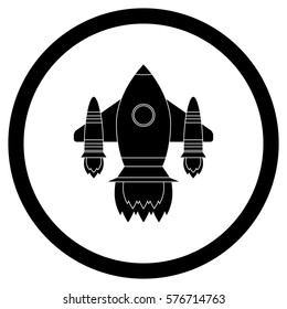 Space shuttle black icon. Spaceship symbol, emblem black rocket. Vector illustration