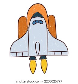 Space Shuttle Cartoon Hand Drawn Illustration