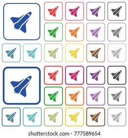 Space shuttle color flat icons in rounded square frames. Thin and thick versions included.