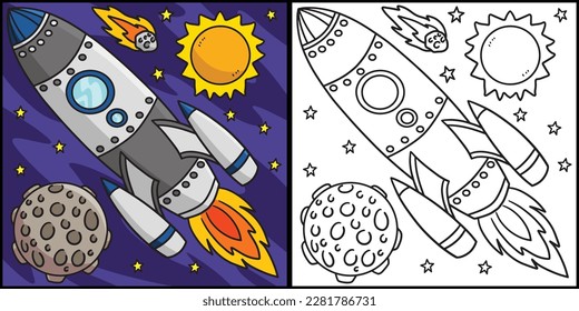Space Shuttle Coloring Page Colored Illustration